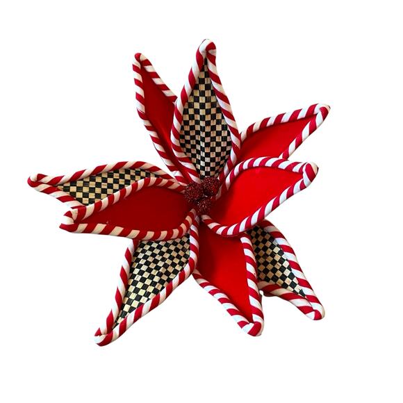 MacKenzie Childs Peppermint Stripe Jumbo Flower Clip Courtly Check Christmas NEW - Picture 2 of 11